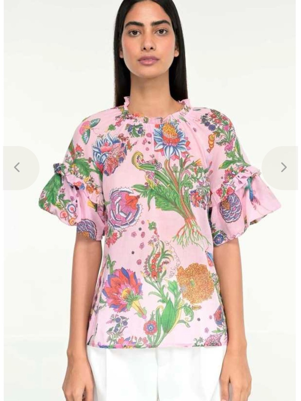BANJANAN Marie Psychedelia Pink Floral Ruffle Sleeve Cotton Top M